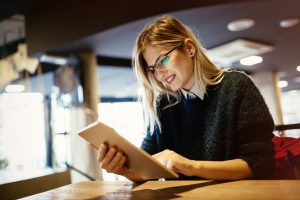 Student studying on tablet pc