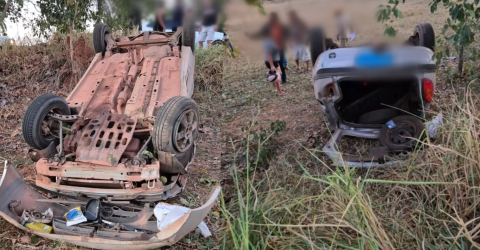 Carro com as quatro rodas para o alto após capotar - Foto: Reprodução/A Princesinha News