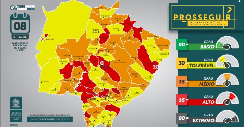 Prosseguir MS tem 16 municípios na bandeira vermelha